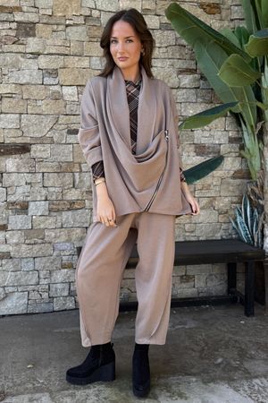 Sola Smart Tech Drape Relaxed Biker Jacket Mocha